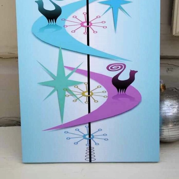 Retro MCM Style "SNOOTY" Cats on Boomerangs Giclee Print on Canvas Original Art - Picture 7 of 12